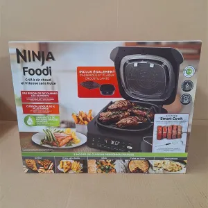 Ninja 5-in-1 Indoor Grill & Air Fryer, 5 Cooking Functions, Make Up to 4 Burgers, 5.7L Capacity, Low Smoke (Low Smoke), Digital Meat Thermometer, Black/Silver, EG351EU