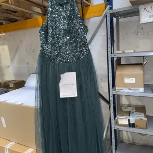 Maya Deluxe Women's Midi Halter Neck Bridesmaids Sequined Evening Dress Prom Prom, Emerald Green, 38