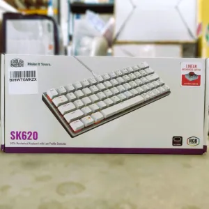 Cooler Master SK620 Wired Gaming Keyboard - Compact 60% Layout, Flat Mechanical Switches, RGB Lighting per Button, On-The-Fly Control -QWERTZ, German Keyboard Silver/White