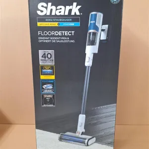 Shark Cordless Vacuum Cleaner, 40 min Runtime, Removable Battery, FloorDetect, Anti Hair Wrap, PowerFins, LED Display, Handheld Vacuum Mode with Narrow Nozzle, White/Navy Blue